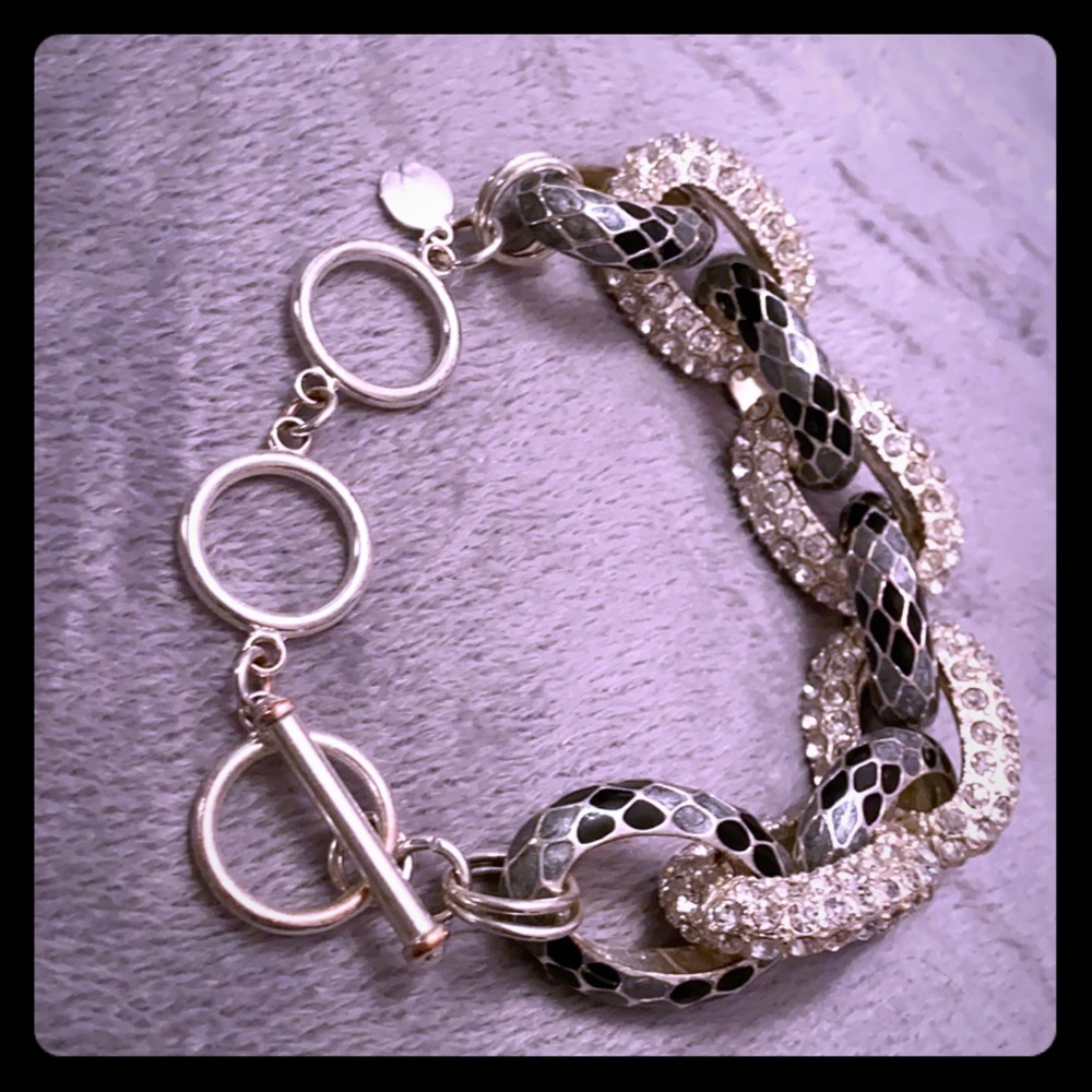 Silver, black and rhinestone bracelet